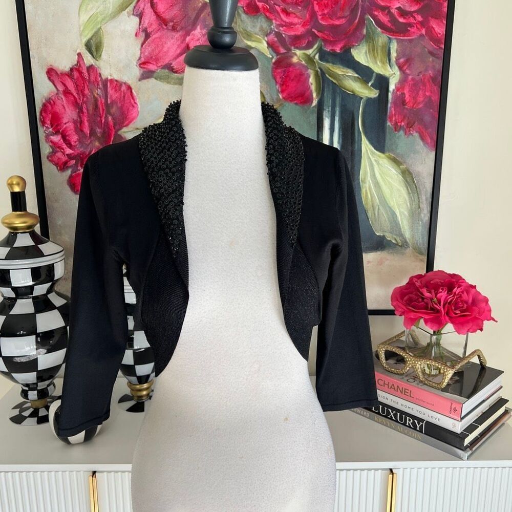 White House Black Market Women's Embellished Cropped Bolero Cardigan Black Small